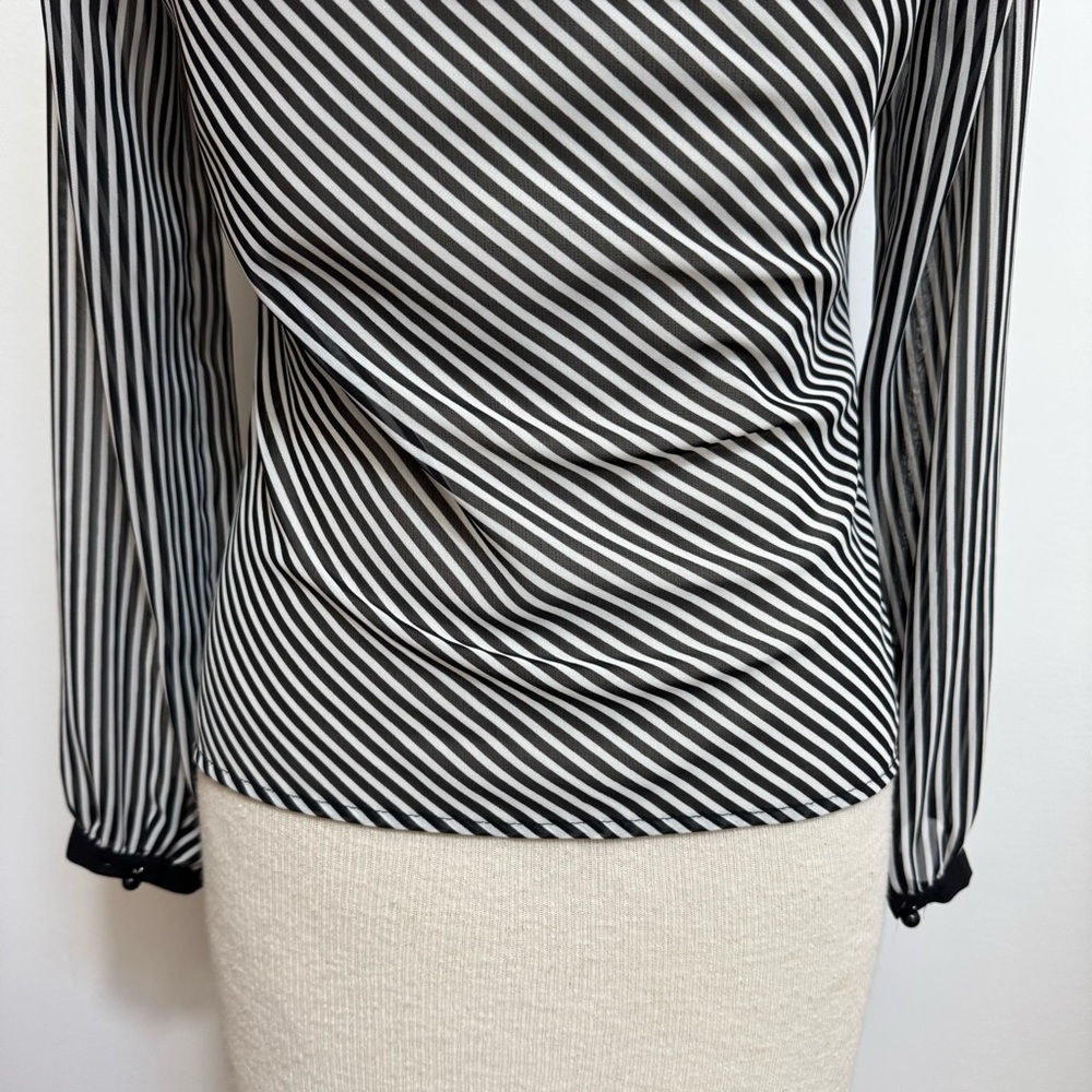 White House Black Market Drape Neck Long Sleeve Stripe Blouse - Picture 8 of 12
